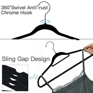 Ommani Velvet Hangers, Non Slip Clothes Hangers Heavy Duty Durable Space Saving with 360 Degree Swivel Chrome Hook Accessory Bar, Velvet Suit Hangers for Coat Skirt Shirt Pants Dress - 20 Pack Black