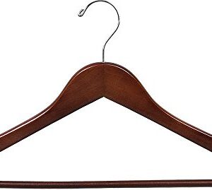 The Great American Hanger Company Wood Suit Hanger w/Solid Wood Bar, Box of 50 Space Saving 17 Inch Flat Wooden Hangers w/Walnut Finish & Chrome Swivel Hook & Notches for Shirt Dress or Pants