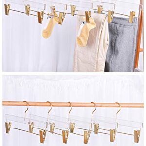 Acrylic Pants Hangers for Clothes with Gold Hook Suit Hangers Non Slip Velvet with Clips Heavy Duty Gold Hanger 5 Pack and 10 Pack