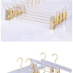 Acrylic Pants Hangers for Clothes with Gold Hook Suit Hangers Non Slip Velvet with Clips Heavy Duty Gold Hanger 5 Pack and 10 Pack