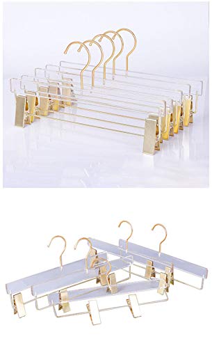 Acrylic Pants Hangers for Clothes with Gold Hook Suit Hangers Non Slip Velvet with Clips Heavy Duty Gold Hanger 5 Pack and 10 Pack