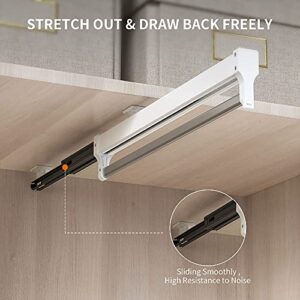 550mm/21.6'' Pull-Out Closet Valet Rod Adjustable Wardrobe Clothing Rail Top Mount Wardrobe Hanger Rack Bar Ball Bearing Slide Heavy Duty