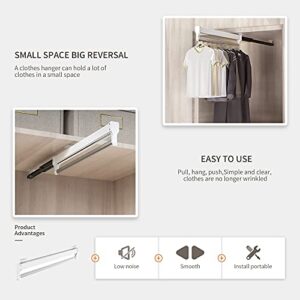 550mm/21.6'' Pull-Out Closet Valet Rod Adjustable Wardrobe Clothing Rail Top Mount Wardrobe Hanger Rack Bar Ball Bearing Slide Heavy Duty