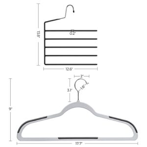 SONGMICS 50-Pack Coat Hangers and 4 Pants Hanger Bundle, Open Pants Organizers, Plastic and Metal Hangers, Multipurpose, Non-Slip, Light and Dark Gray, Black UCRF50G and UCRI034B02