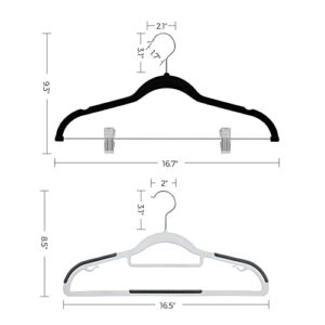 SONGMICS 50-Pack Hangers and 30 Pants Hangers Bundle, Non-Slip Hangers for Closet Organization, Adjustable Clips, for Shirts, Skirts, Pants, 360° Swivel Hook, Gray and Black UCRP20G50 and UCRF12B30