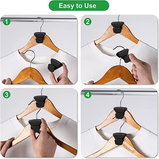 Multi-Function Clothes Hanger Connecting Hook Hanging Clothes New Connector Hook Super Space Saving Advanced Clothes Hanger Hook Triple Wardrobe Space, Easy to use, Black (12PCS)