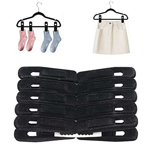 DJDK Hanger Clips,10PCS Flocking Hanger Clips Non-Slip Velvet A Clip for Pants Skirt Business Suit Socks(Black)