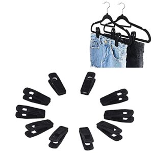 DJDK Hanger Clips,10PCS Flocking Hanger Clips Non-Slip Velvet A Clip for Pants Skirt Business Suit Socks(Black)