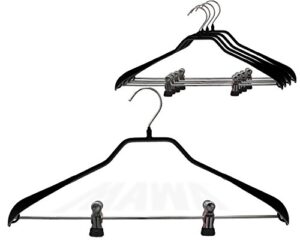 mawa by reston lloyd bodyform series non-slip space saving clothes hanger with 2 clips for pants or skirts, style 42/lk, set of 5, black