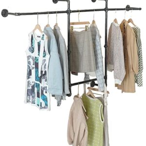 ZYUXUAN Industrial Wall Clothes Rack, Heavy-Duty Clothing Rack, Pipe Style Garment Rack with Four Hanging Rods for Bedroom, Laundry Room, Retail Store, Rustic Black (four hanging rods)