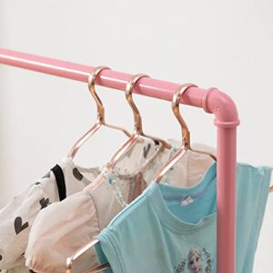 ZYUXUAN Dress up Rack, Child Garment Rack, Kids Clothing Rack with Storage Shelves, Small Open Wood Clothes Rack with Rolling Wheels for Small Spaces, Industrial Pipes Garment rack, Pink White