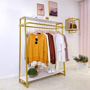 fonechin metal garment rack with 2 wood shelves gold clothing rack heavy duty free-standing retail display clothes racks for hanging clothes boutique store 59"