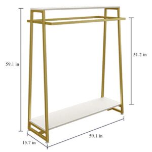 FONECHIN Metal Garment Rack with 2 Wood Shelves Gold Clothing Rack Heavy Duty Free-Standing Retail Display Clothes Racks for Hanging Clothes Boutique Store 59"