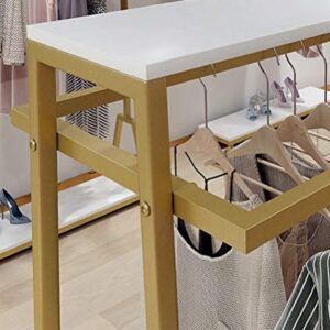 FONECHIN Metal Garment Rack with 2 Wood Shelves Gold Clothing Rack Heavy Duty Free-Standing Retail Display Clothes Racks for Hanging Clothes Boutique Store 59"