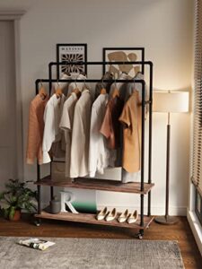 tediduwa industrial pipe clothing rack,industrial clothing rack with shelf,heavy duty clothes rack on wheels, garment rack double hanging rods,for bedroom, lanudry room,living room, retail store