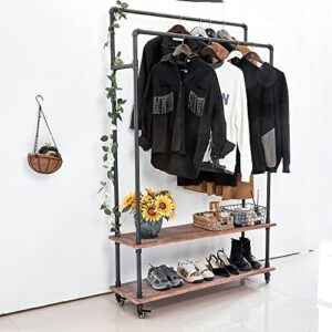 TEDIDUWA Industrial Pipe Clothing Rack,Industrial Clothing Rack with Shelf,Heavy Duty clothes rack on Wheels, Garment Rack Double Hanging Rods,For Bedroom, Lanudry room,Living room, Retail store