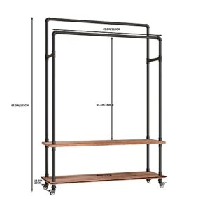 TEDIDUWA Industrial Pipe Clothing Rack,Industrial Clothing Rack with Shelf,Heavy Duty clothes rack on Wheels, Garment Rack Double Hanging Rods,For Bedroom, Lanudry room,Living room, Retail store