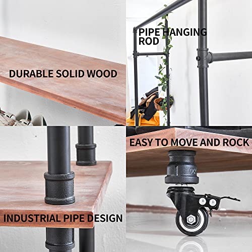 TEDIDUWA Industrial Pipe Clothing Rack,Industrial Clothing Rack with Shelf,Heavy Duty clothes rack on Wheels, Garment Rack Double Hanging Rods,For Bedroom, Lanudry room,Living room, Retail store