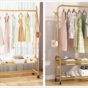 Thick forest Gold Clothing Rack Gold Clothes Rack Gold Garment Rack Heavy Duty Shoes Bags Gold Clothes Organizer Storage Shelves