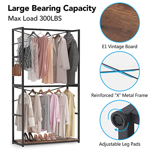 Tribesigns Freestanding Closet Organizer Storage, 78 inches Heavy Duty Garment Rack with Double Rods, Industrial Clothes Clothing Rack for Hanging Clothes, Closet, Laundry Room, Capacity 300 lbs