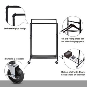 SONGMICS Clothes Rack on Wheels and Clothing Rack Bundle, Heavy Duty Garment Racks with Shelves, Steel, Closet Organization Storage, Black UHSR25BK and UHSR60B