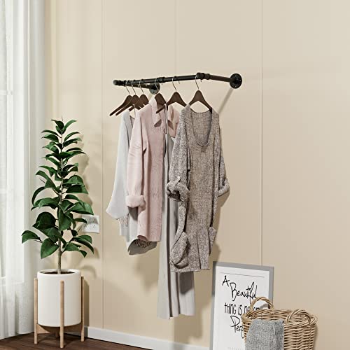 ONOTETUT Industrial Pipe Clothing Rack,Industrial Wall Mounted Clothes Rack with Hat Hook,Industrial Hanging Clothes Rack,Heavy Duty Pipe Clothes Rack,Detachable Iron Garment Racks for Laundry Room