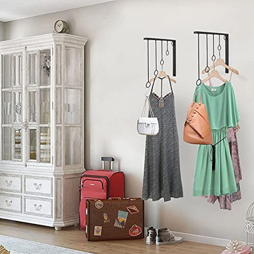 Baluue Clothes Hanger Rack 1 Set of Wall- Mounted Metal Garment Rack Clothes Display Hanger Bedroom Closet Clothing Organizer Space Save Clothes Rack with 5 Hanging Rings Black