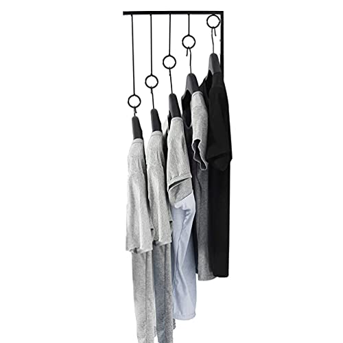 Baluue Clothes Hanger Rack 1 Set of Wall- Mounted Metal Garment Rack Clothes Display Hanger Bedroom Closet Clothing Organizer Space Save Clothes Rack with 5 Hanging Rings Black