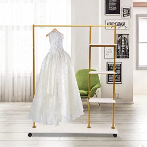 gdae10 gold garment rack stand iron with universal wheel and shelves square wedding dress bridal garment rack dress display stand floor hanger storage rack for home wedding clothing store