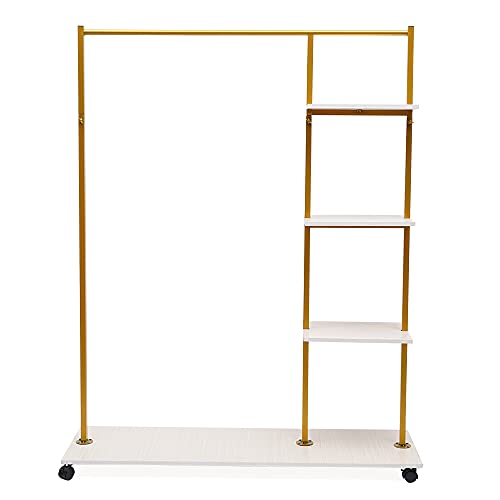 GDAE10 Gold Garment Rack Stand Iron with Universal Wheel and Shelves Square Wedding Dress Bridal Garment Rack Dress Display Stand Floor Hanger Storage Rack for Home Wedding Clothing Store