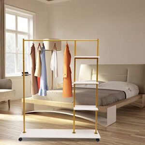 GDAE10 Gold Garment Rack Stand Iron with Universal Wheel and Shelves Square Wedding Dress Bridal Garment Rack Dress Display Stand Floor Hanger Storage Rack for Home Wedding Clothing Store