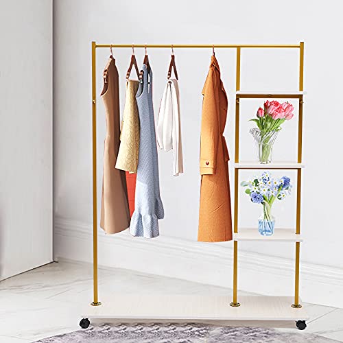 GDAE10 Gold Garment Rack Stand Iron with Universal Wheel and Shelves Square Wedding Dress Bridal Garment Rack Dress Display Stand Floor Hanger Storage Rack for Home Wedding Clothing Store