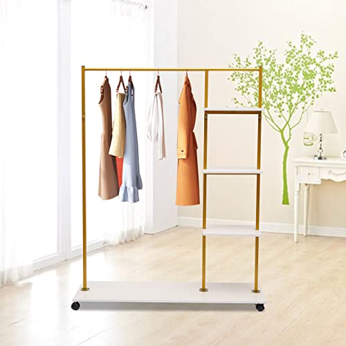 GDAE10 Gold Garment Rack Stand Iron with Universal Wheel and Shelves Square Wedding Dress Bridal Garment Rack Dress Display Stand Floor Hanger Storage Rack for Home Wedding Clothing Store