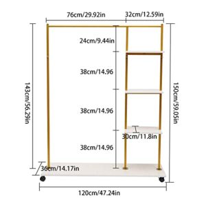 GDAE10 Gold Garment Rack Stand Iron with Universal Wheel and Shelves Square Wedding Dress Bridal Garment Rack Dress Display Stand Floor Hanger Storage Rack for Home Wedding Clothing Store