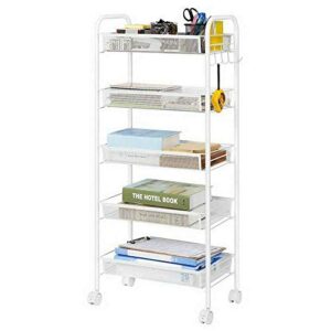 6860 - 5 tier metal rolling kitchen trolley cart wire rack shelf w/caster white – mn29