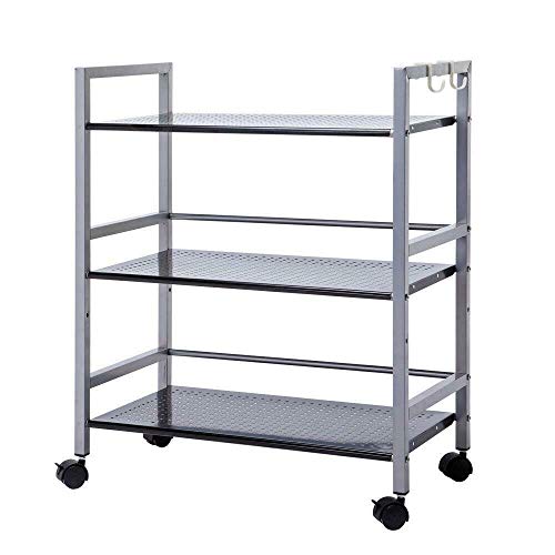 6823 – 3 Tier Black - Shelving Rack Shelf Shelves w/Rolling Wheel Utility Cart – MN27