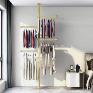 bifciofh adjustable clothing rack, 4-tier standing metal clothing rack, heavy duty vertical pole garment rack, closet organizer system