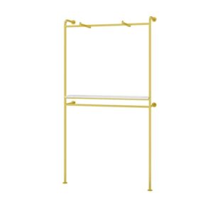 furvokia wall mounted 2 tier clothes display rack,clothing retail store garment rack,organization clothing metal hanging rod,storage shoes bags shelf (59" l, gold with wood)