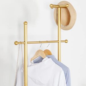 RZGY Clothing Garment Rack with Shelves and Hooks, Metal Coat Rack Stand Golden Satin Steel Finish Stable Marble Base, Clothes Hanging Rack for Entryway, Living Bedroom