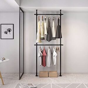 loyalheartdy 2 tier black clothes rack for hanging clothes floor to ceiling clothes rack adjustable heavy duty free-standing garment racks