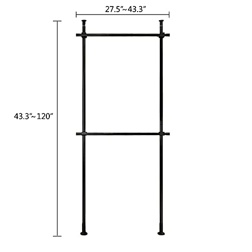 LOYALHEARTDY 2 Tier Black Clothes Rack for Hanging Clothes Floor to Ceiling Clothes Rack Adjustable Heavy Duty Free-Standing Garment Racks