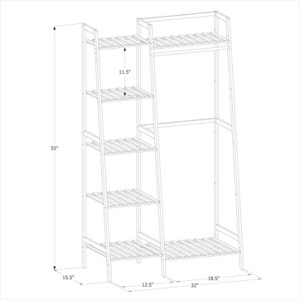 MoNiBloom Bamboo Clothing Rack with 5-Tier Storage Shelves Multi-Functional Garment Rack, Clothes Hanging Rack Stand for Bedroom Living Room, Natural