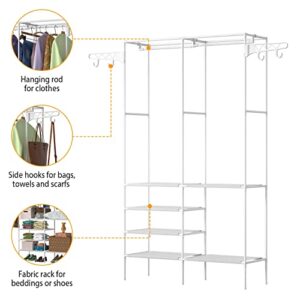 iMounTEK Garment Racks,Clothes Rack Garment Shelf Clothing Shelf Metal Clothing Organizer Shelves Freestanding Clothes Wardrobe Clothing Racks for Hanging Clothes 6 Tier for Bedroom(white)