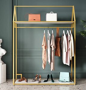 tdd modern clothing rack gold with 2 shelves free-standing garment rack heavy duty retail display clothes racks for hanging clothes boutique home