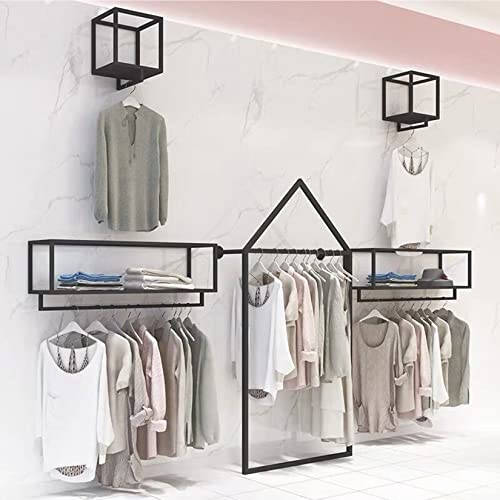 FURVOKIA Metal Garment Racks in Boutique Clothing Stores Display,Wall-Mounted Hanging Potted Plants Clothes Shelf in Home,Towel Rack for Bathroom Storage Shelves (Black, 11.8" L)