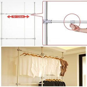 NOORDENIYA Adjustable Clothing Rack, Double Rod Closet System, Freestanding 2 Tier Floor to Ceiling Clothes Hanger, Hanger for Hanging Clothes, Clothes Organizer for Living Room, Bedroom (White)