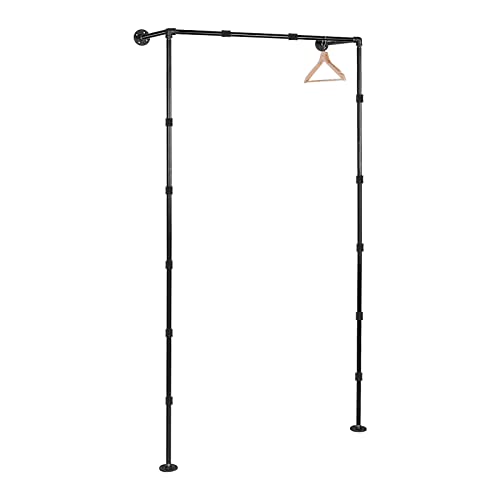 Jeasor Industrial Iron Pipe Clothes Hanging Rack DIY Wall-Mounted Single-layer Rolling Garment Bar Heavy Duty Clothing Rod for Bedroom, Laundry Room, Closet Storage