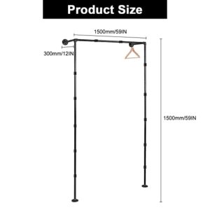 Jeasor Industrial Iron Pipe Clothes Hanging Rack DIY Wall-Mounted Single-layer Rolling Garment Bar Heavy Duty Clothing Rod for Bedroom, Laundry Room, Closet Storage