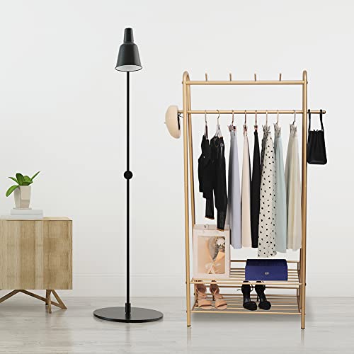 Cre Cra Gold Clothing Rack Freestanding Industrial Garment Rack with Double Shelves Heavy Duty Metal Modern Clothes Rack Stand Multi-functional Coat Hanger Rack Stand for Boutiques Bedroom