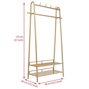 Cre Cra Gold Clothing Rack Freestanding Industrial Garment Rack with Double Shelves Heavy Duty Metal Modern Clothes Rack Stand Multi-functional Coat Hanger Rack Stand for Boutiques Bedroom